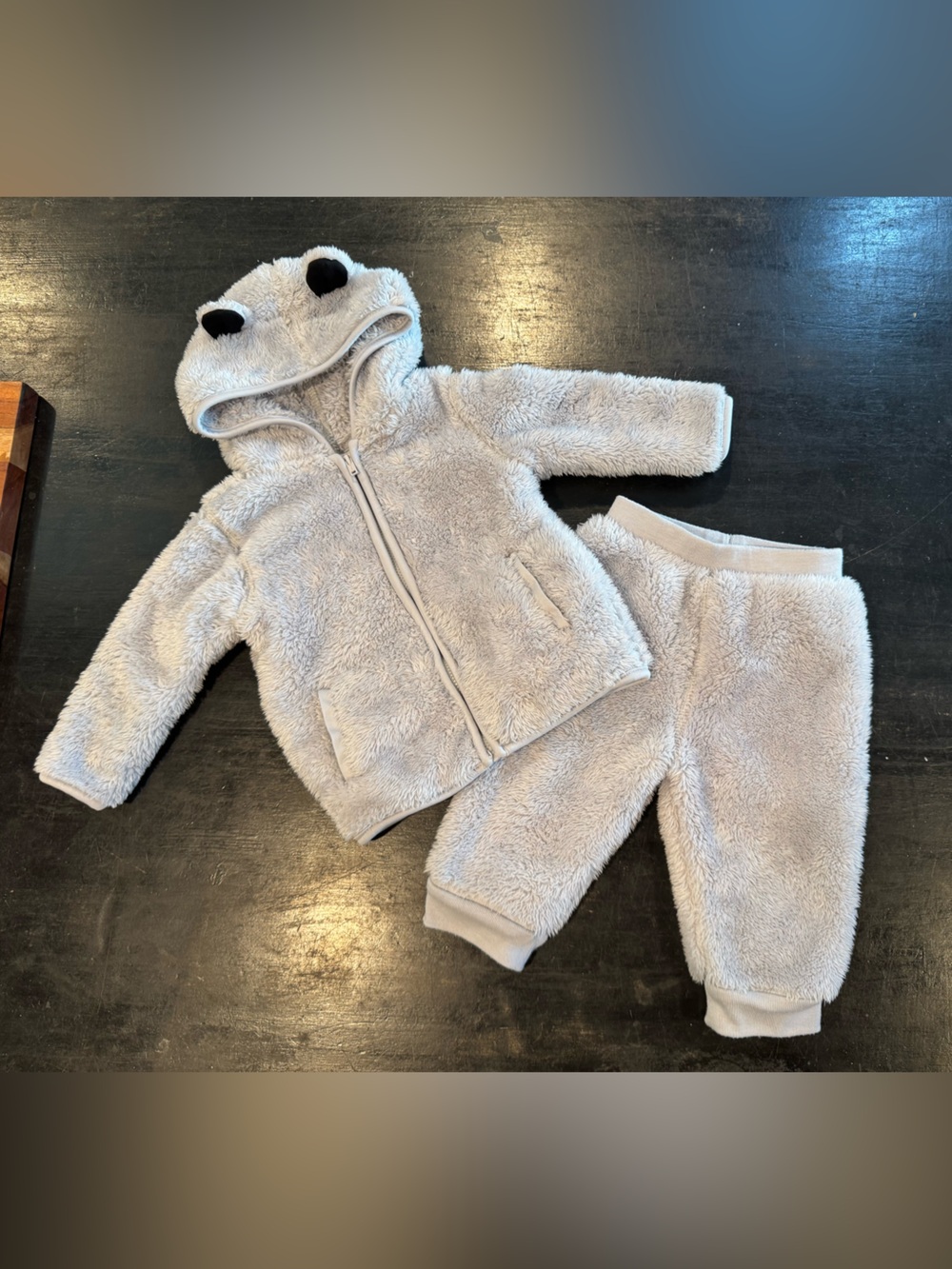 4/$15 Toddler Plush Fleece Bear Hooded Zip Jacket and Pants Set Light Gray